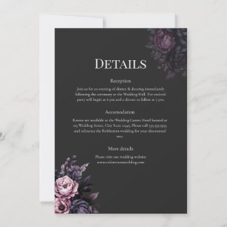 Gothic Black Floral Wedding Details Card Kaart