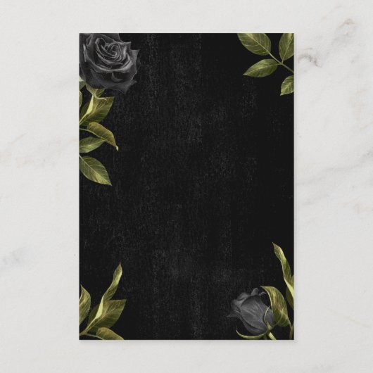 Gothic Black Floral Wedding Details Informatiekaartje (Achterkant)