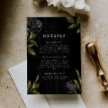 Gothic Black Floral Wedding Details Informatiekaartje<br><div class="desc">Gothic bruiloft-uitnodigingskaart met zwarte rozen. Pas deze uitnodiging aan door informatie toe te voegen over uw bruiloft,  inclusief ontvangst,  huisvesting en website. Ideaal voor een halloween bruiloft.</div>