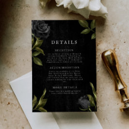 Gothic Black Floral Wedding Details Informatiekaartje
