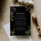 Gothic Black Floral Wedding Details Informatiekaartje