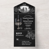 Gothic Black Floral Wedding Foto All In One Uitnodiging (Binnen)