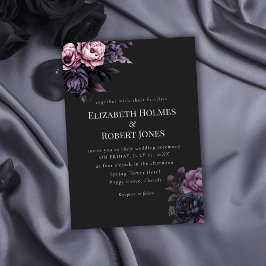 Gothic Black Floral Wedding Invitation Kaart