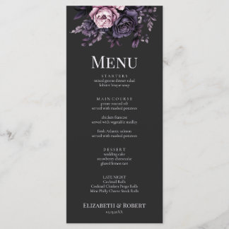 Gothic Black Floral Wedding Menu Card