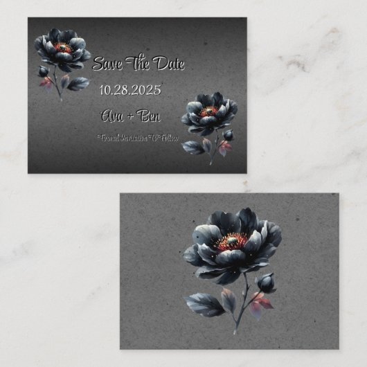 Gothic Black Floral Wedding Save the Date Kaart Notitiekaartje (Voorkant / Achterkant)