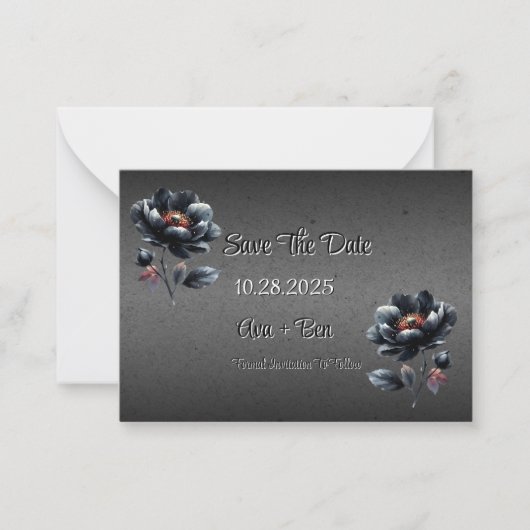 Gothic Black Floral Wedding Save the Date Kaart Notitiekaartje (Voorkant)
