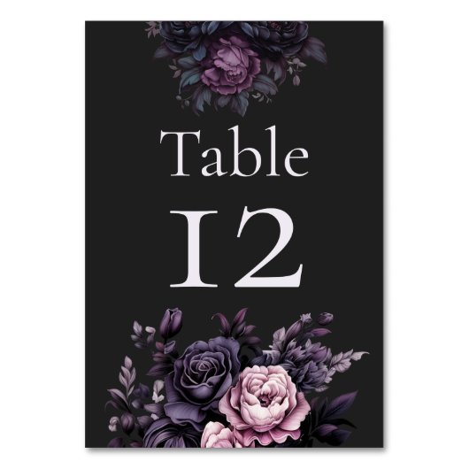 Gothic Black Floral Wedding Table Numbers Kaart (Voorkant)