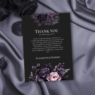 Gothic Black Floral Wedding Thank You Card Bedankkaart