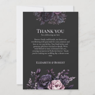 Gothic Black Floral Wedding Thank You Card Bedankkaart