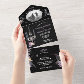 Gothic Black Floral Weduwfoto in één keer uitnodig All In One Uitnodiging (Afscheurbaar)