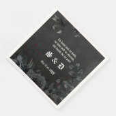 Gothic Black Floral White Lettering Wedding Servet (Hoek)