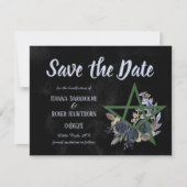 Gothic Black Floral Wicca Pentacle Save the Date (Voorkant)