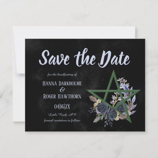 Gothic Black Floral Wicca Pentacle Save the Date (Voorkant)