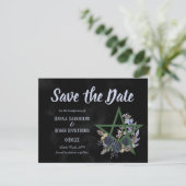 Gothic Black Floral Wicca Pentacle Save the Date (Staand voorkant)