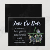 Gothic Black Floral Wicca Pentacle Save the Date (Voorkant / Achterkant)
