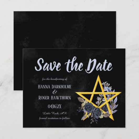 Gothic Black Floral Wiccan Save the Date (Voorkant / Achterkant)