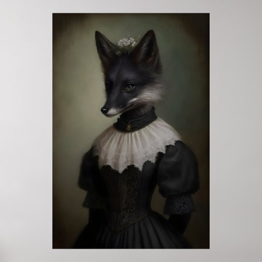 Gothic Black Fox Kunstprint Victoriaanse Donkere A Poster (Voorkant)