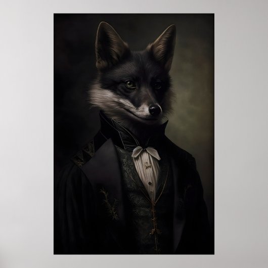 Gothic Black Fox Vintage Poster, Kunst Poster Prin (Voorkant)