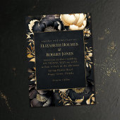 Gothic Black & Gold Peony Wedding Invitation Kaart