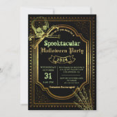 Gothic Black & Gold Skull Halloween Costume Party Kaart (Voorkant)