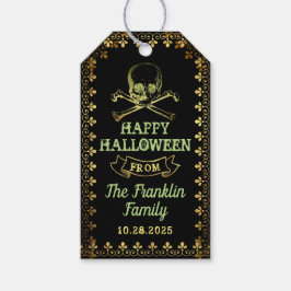 Gothic Black & Gold Skull Halloween Party Cadeaulabel