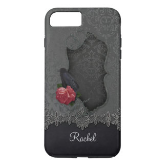 Gothic Black Grey Damask Lace Black Raven Red Rose Case-Mate iPhone Case