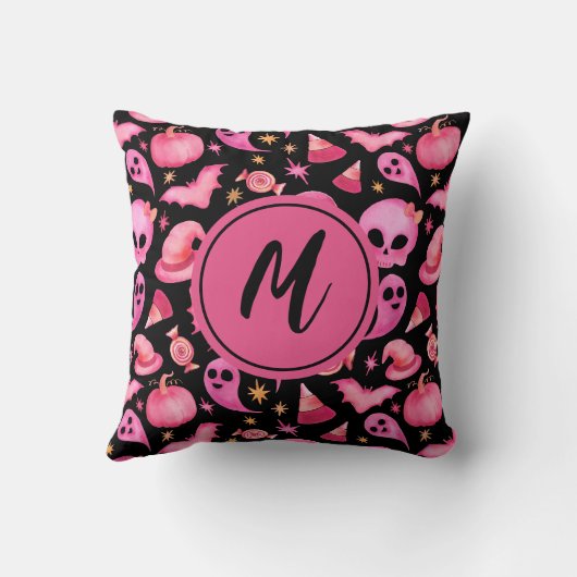 Gothic Black Halloween Ghost Monogram Home Decor Kussen (Achterkant)