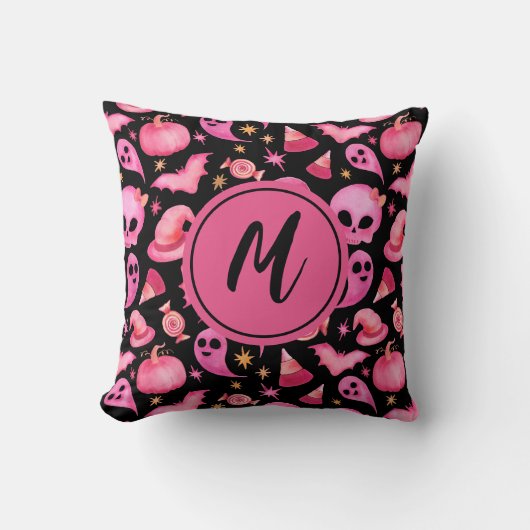 Gothic Black Halloween Ghost Monogram Home Decor Kussen (Voorkant)