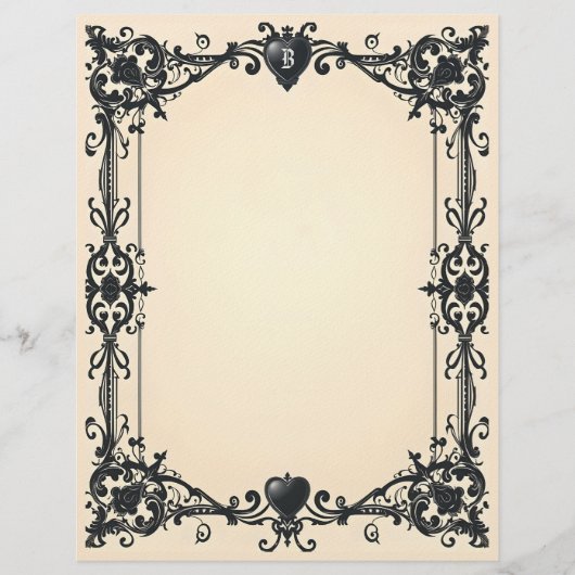 Gothic Black Heart Briefpapier Briefhoofd (Voorkant)