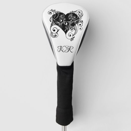 Gothic Black Heart Tattoo Art Design gepersonalise Golfheadcover (Voorkant)