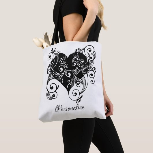 Gothic Black Heart Tattoo Art Design gepersonalise Tote Bag (Dichtbij)