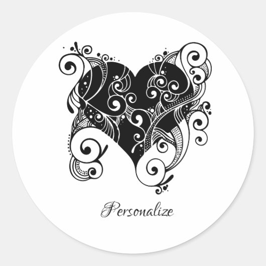 Gothic Black Heart Tattoo Kunst Design Persoonlijk Ronde Sticker (Voorkant)