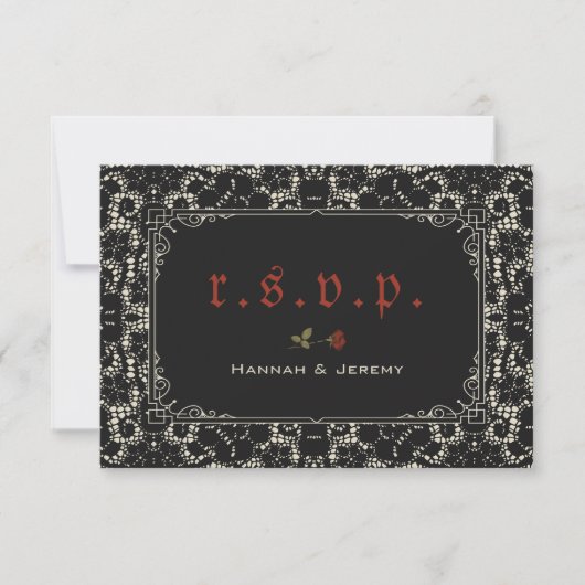 Gothic Black Lace Blood Red Bone RSVP Card Kaartje (Voorkant)