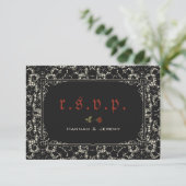 Gothic Black Lace Blood Red Bone RSVP Card Kaartje (Staand voorkant)