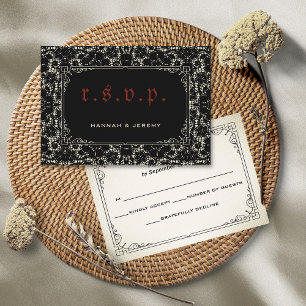 Gothic Black Lace Blood Red Bone RSVP Card Kaartje