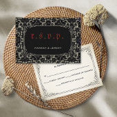 Gothic Black Lace Blood Red Bone RSVP Card Kaartje