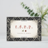 Gothic Black Lace Blood Red Rose RSVP-kaart RSVP Kaartje (Staand voorkant)