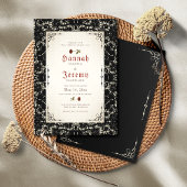 Gothic Black Lace Red Rose Wedding Invitation Kaart