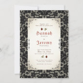 Gothic Black Lace Red Rose Wedding Invitation Kaart (Voorkant)