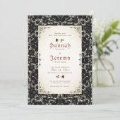 Gothic Black Lace Red Rose Wedding Invitation Kaart (Staand voorkant)