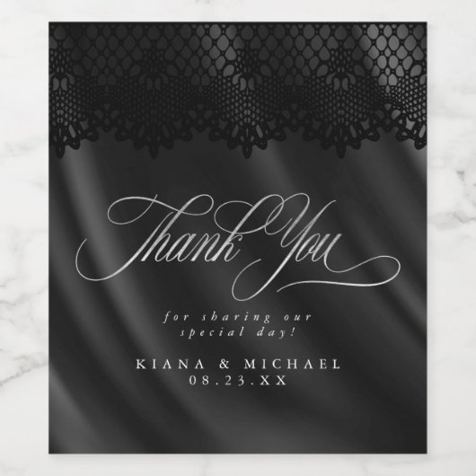 Gothic Black Lace & Satin Wedding ID866 Wijn Etiket (Enkel label)