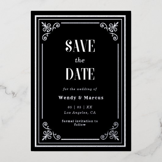 Gothic Black Lijst Dark Aesthetic Silver Real Folie Uitnodiging (Voorkant)