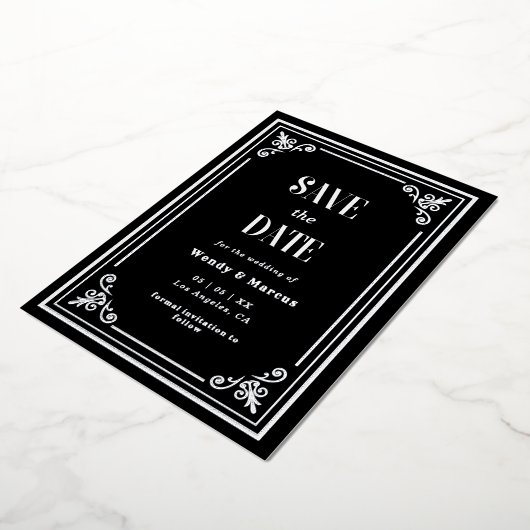 Gothic Black Lijst Dark Aesthetic Silver Real Folie Uitnodiging (Gedraaid)