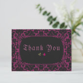 Gothic Black Magenta Lace Roos Bedankkaart (Staand voorkant)