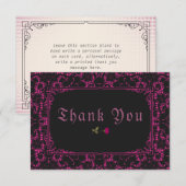Gothic Black Magenta Lace Roos Bedankkaart (Voorkant / Achterkant)