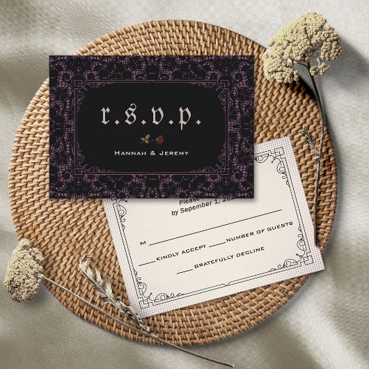 Gothic Black Magenta Roos RSVP-kaart RSVP Kaartje