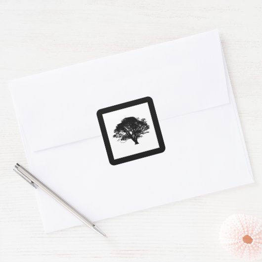 Gothic Black Oak Tree Silhouette Fine Art Drawing Vierkante Sticker (Envelop)