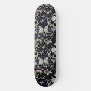 Gothic Black Paarse Skulls en Moths Skateboard