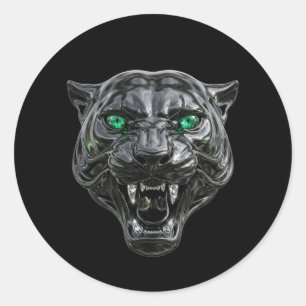 Gothic Black Panther Liquid Chrome Emerald Eyes Vi Ronde Sticker