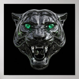 Gothic Black Panther Vloeibaar Chroom Smaragd Ogen Poster